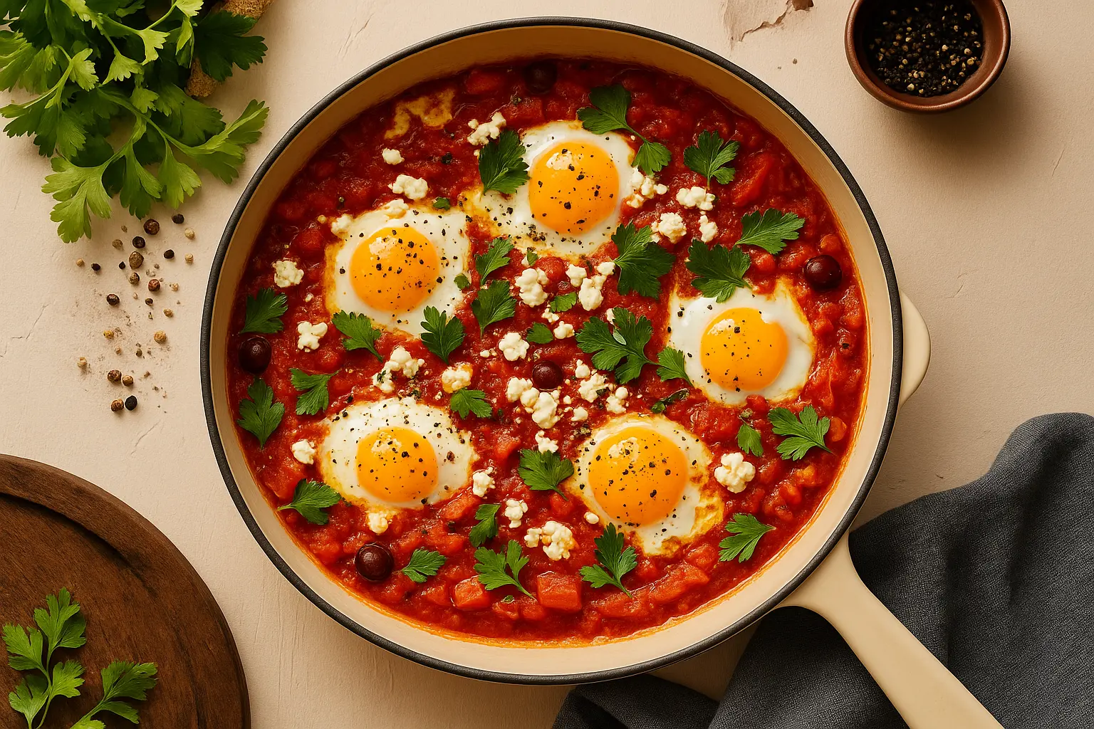 Vibrant homemade Shakshuka with eggs poached in spiced tomato sauce - Perfect weekend brunch recipe by Tyla
