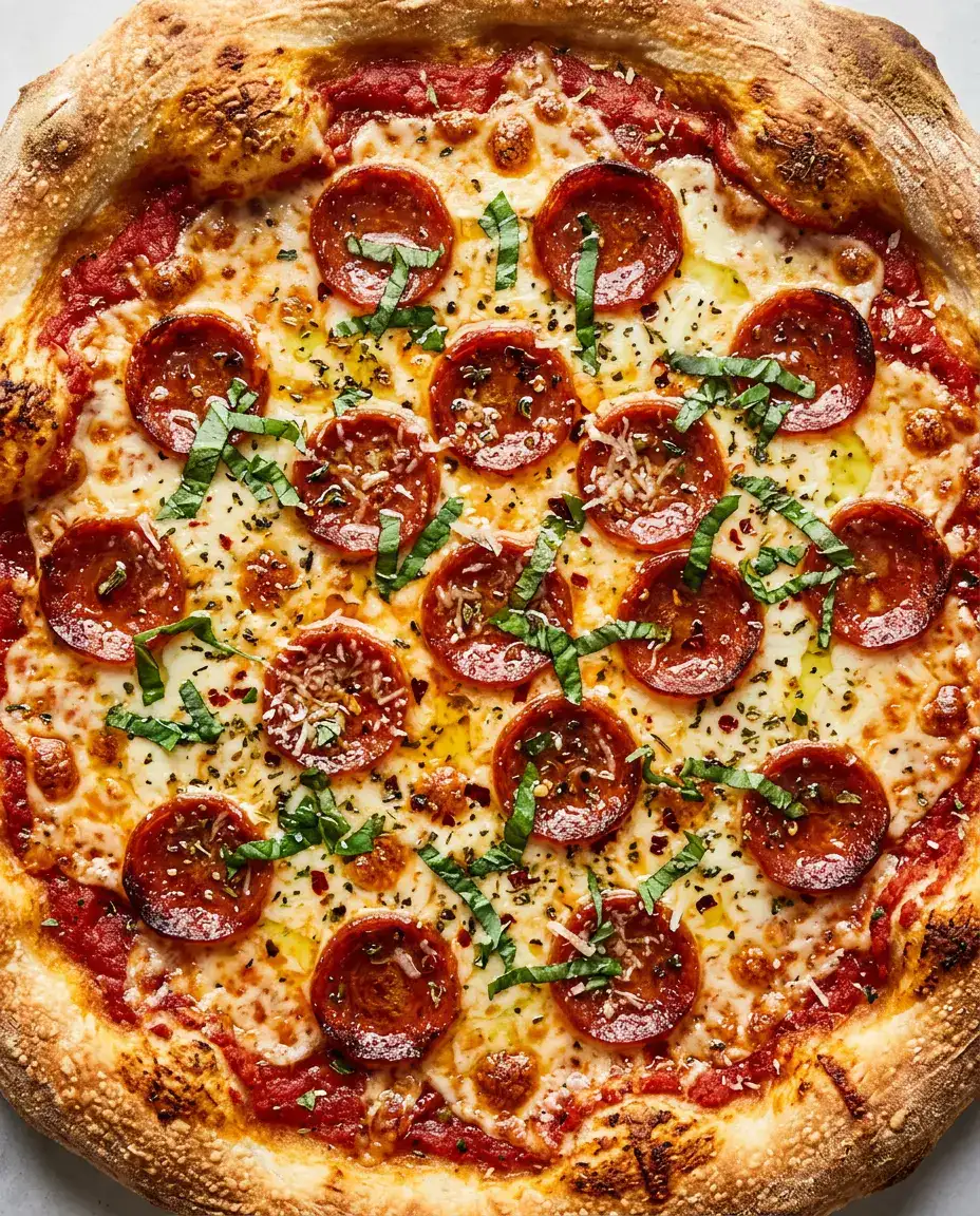Make 2 Ingredient Pizza Dough Quickly at Home Overhead view of freshly baked 2 ingredient pizza dough pizza with cheese and herbs