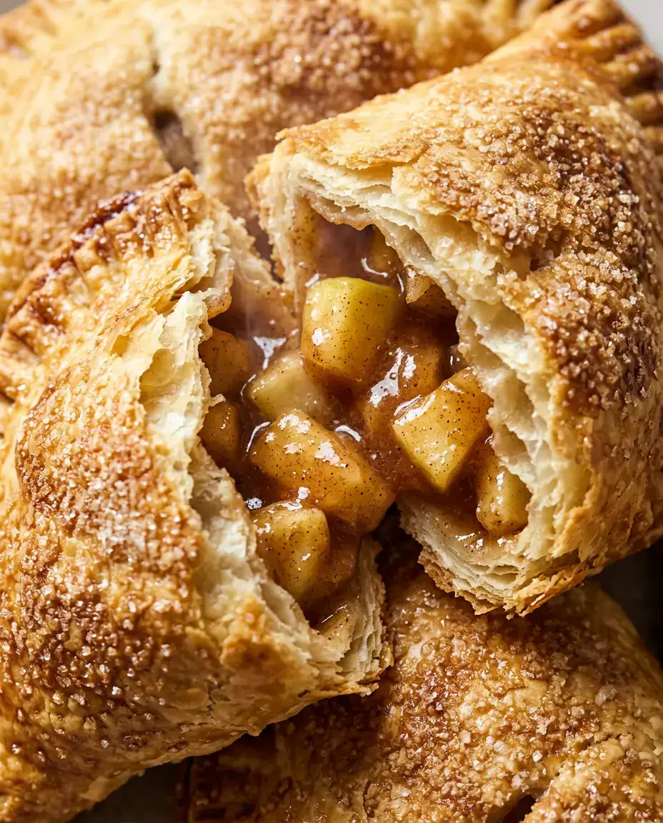 Apple Empanadas With Cinnamon Filling — Oven Baked Warm apple empanadas split open to show tender cinnamon apple filling and flaky crust