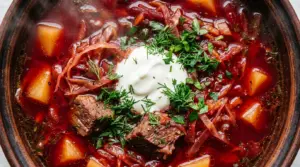 Authentic Ukrainian Borscht With Hearty Beef and Veggies