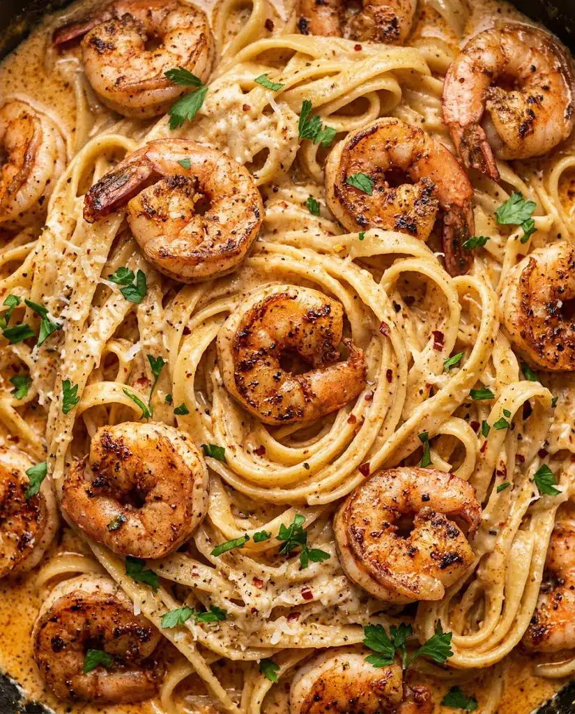 Cajun Shrimp Alfredo With Creamy Spicy Pasta Creamy cajun shrimp alfredo with smoky shrimp, glossy fettuccine, and rich parmesan sauce