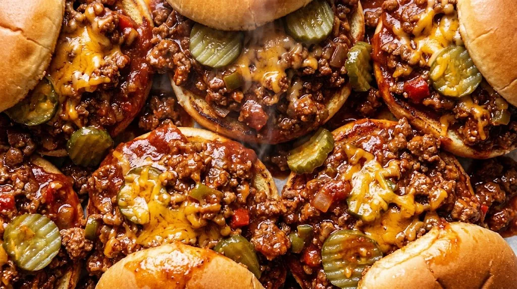Easy Sloppy Joes Recipe for Quick Family Meals Easy sloppy joes recipe sandwiches with cheesy beef and pickles on soft toasted buns.