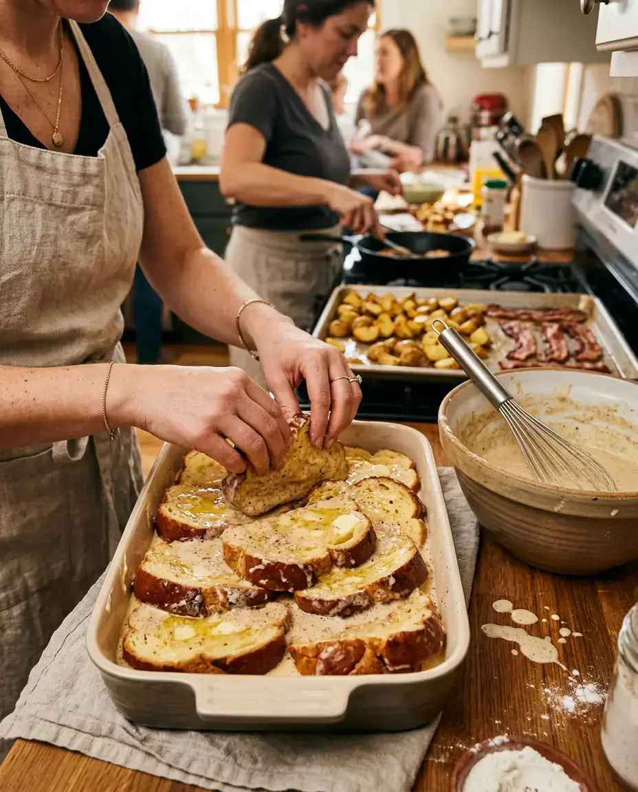 Father's Day Breakfast Ideas Dad Will Love Making Father's Day breakfast brioche slices soaking in cinnamon-vanilla custard during preparation