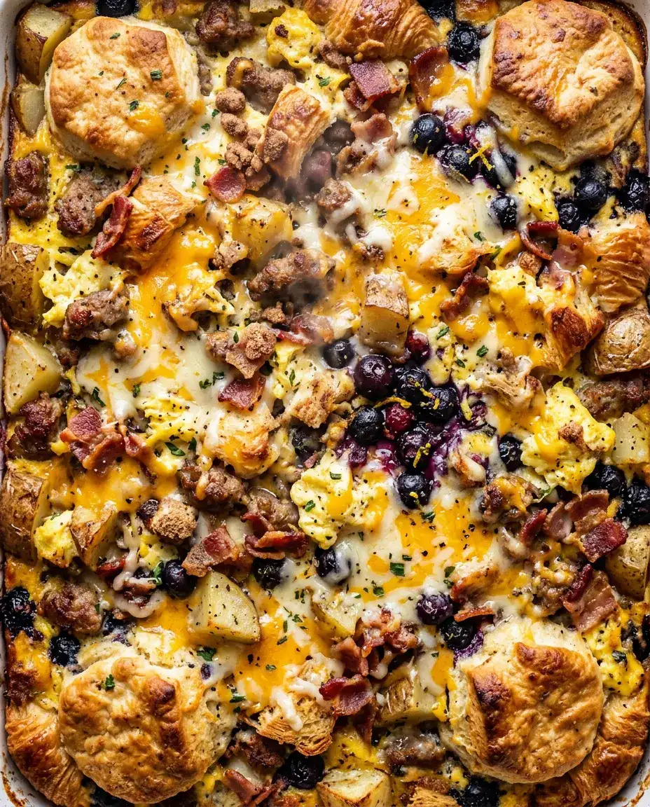 Fathers Day Brunch Ideas for a Memorable Morning Spread Golden breakfast casserole with eggs, sausage, potatoes, and cheddar for fathers day brunch ideas