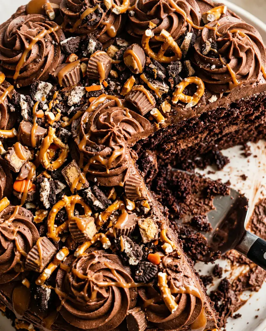 Father's Day Cake Ideas Dad Will Want Another Slice Slice of Fathers Day cake with moist chocolate layers, caramel drizzle, cookies, and candy toppings
