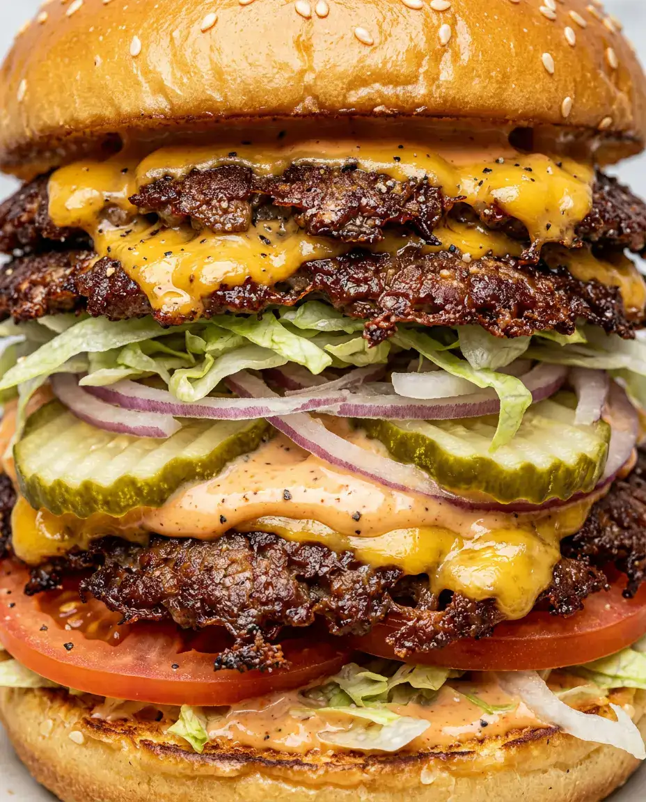 Smash Burger Recipe: Make Crispy, Juicy Burgers Fast Smash burger recipe double cheeseburger with crispy beef patties, melted cheese, lettuce, pickles, and sauce